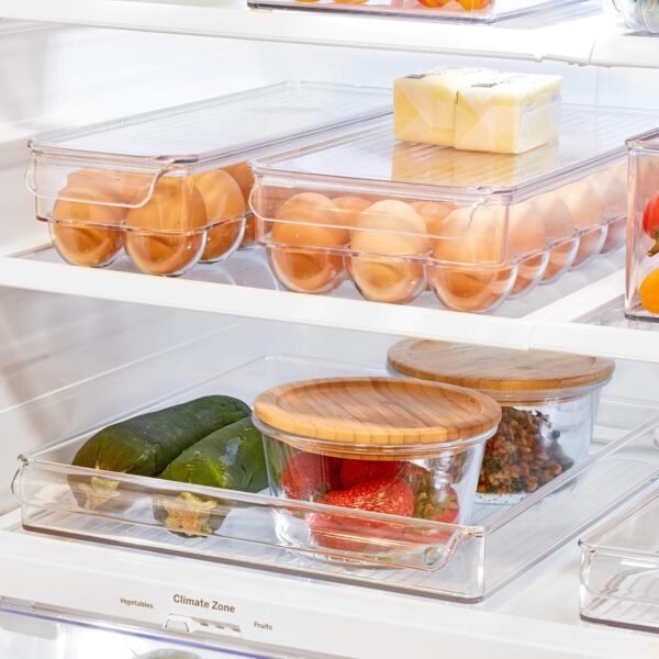iDesign Plastic Egg Holder Fridge Organizer with Front Handle – 14.57" x 6.25" x 3", Clear
