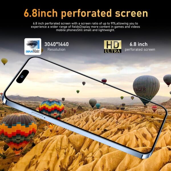 Huness I15 Pro MAX Smartphone Unlocked Cell Phone,Battery 6800mAh 6.8 HD Screen Unlocked Phone,6+256GB Android 13 with 128GB Memory Card,Dual SIM/5G/Fingerprint Lock/Face ID (Blue, 6+256)