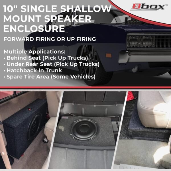 Bbox 10" Single Sealed / Shallow Mount Subwoofer Enclosure Boxes & Enclosures - Pro Audio Tune - Premium Subwoofer Box Improves Audio Quality, Sound & Bass - Nickel Finish Terminals
