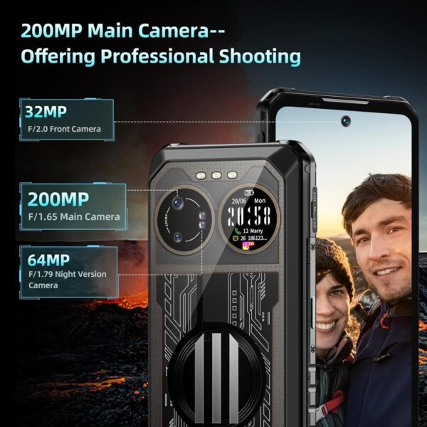 B2 Ultra Rugged Smartphone, 24GB(12+12) RAM+256GB ROM, 6.78" FHD+ 120Hz Display, 200MP+64MP Night Vision Android 13 Cellphone, 15000mAh Battery (65W), IP68 IP69K Phone Unlocked/NFC/WiFi/OTG