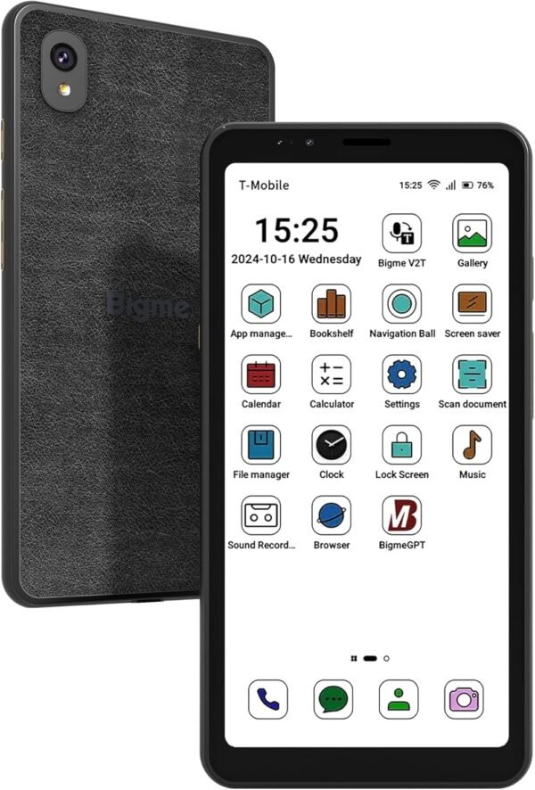 Bigme Color E-Ink Screen Mobile Hibreak, 6G+128GB Android 11 Smartphone, 36-Level Front Light, USB-C, 3300mAh Battery, 5+13MP Camera - Black