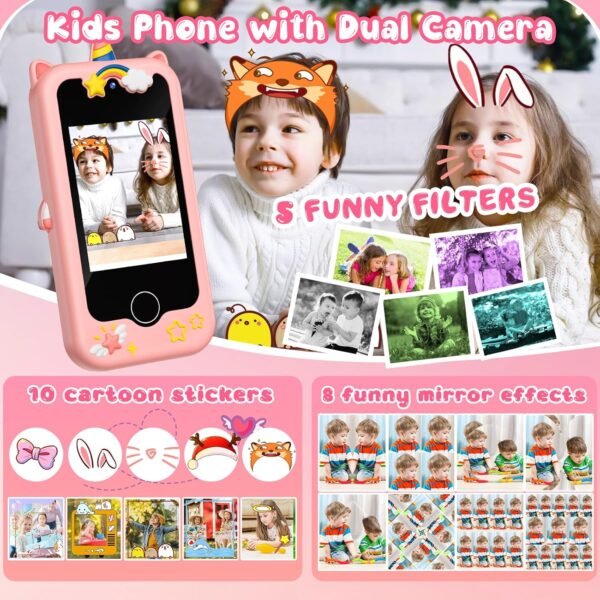 Kids Smart Phone for Girls, Christmas & Birthday Gift for Kids Age 3-12, Toddler Learning Educational Toy with Pretend Play & Educational Games, 8 GB Card
