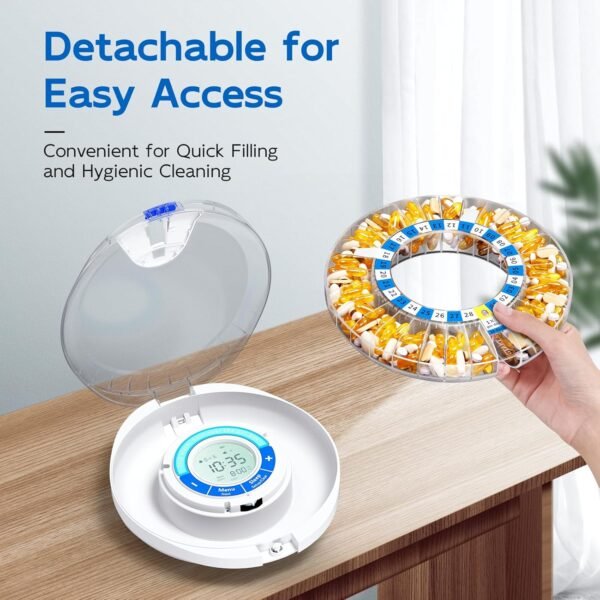 Daviky Automatic Pill Dispenser for Elderly with Alarm, 28-Day Electronic Locked Pill Box, Sound & Light Reminders for Medication, Vitamins, and Supplements(Blue)