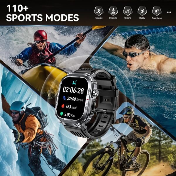 Military Smart Watch for Men 3ATM Waterproof with Call/LED Flashlight 2.02" HD Big Screen Rugged Tactical Smartwatch with Compass Fitness Tracker with HR/SPO2/Blood Pressure Monitor for iPhone Android