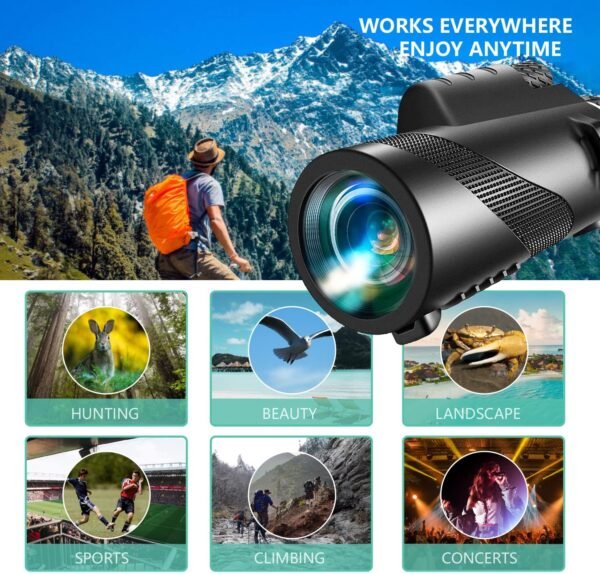 80x100 Monocular-Telescope High Powered for Smartphone Monoculars for Adults High Definition Monocular Telescope for Stargazing Hunting Wildlife Bird Watching Travel Camping Hiking