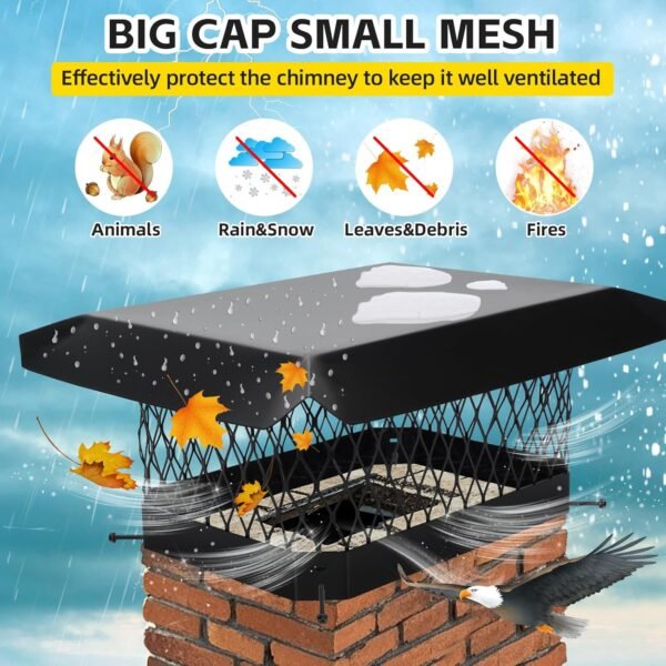 Galvanized Steel Chimney Cap- 9x13 Inch Chimney Cover | Heavy Duty One-Piece Flue Cover with Mesh Storm-Proof Animal Guard | Mesh Chimney Caps for Outside Existing Clay Flue Tile