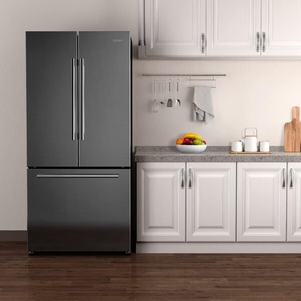 Galanz GLR18FS5S16 French Door Refrigerator with Installed Ice Maker and Bottom Freezer Adjustable Electrical Thermostat Control, Frost Free, Energy Star Certified, Stainless Steel, 18 Cu Ft