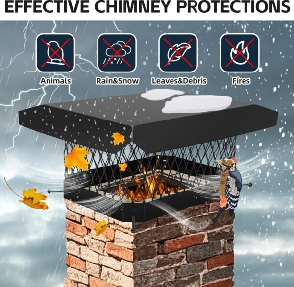 G GOOD GAIN Chimney Cap - 9 x 13 inch Chimney Cover for Outside Galvanized Steel | Fireplace Rain Caps with Hood Plate | Chimney Flue Cover Fits Existing Tiles with Adjustable Metal Screws & Gloves