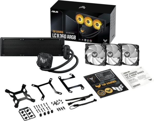 ASUS TUF Gaming LC II 360 ARGB All-in-One Liquid CPU Cooler with Aura Sync, 3X TUF Gaming 120mm ARGB Radiator Fans, Reinforced Tubing, and 6-Year Warranty;Widely Compatible with Latest Intel&AMD CPUs