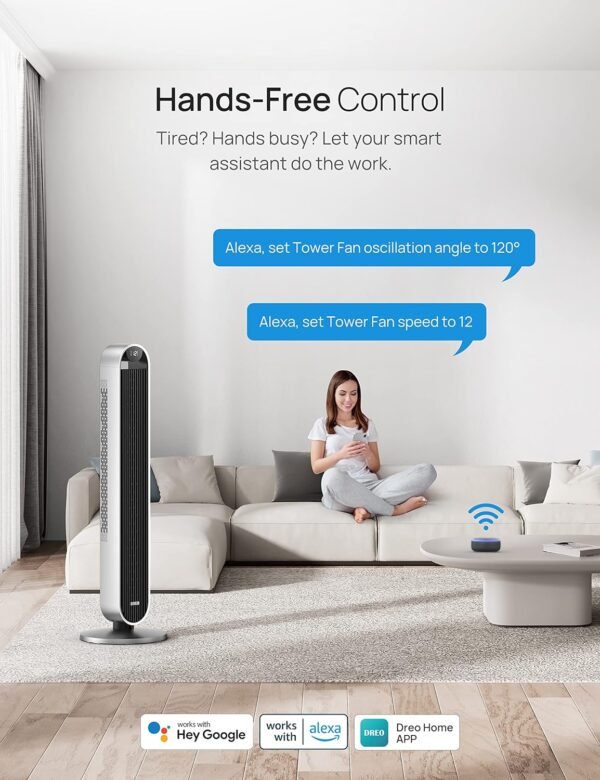 Dreo Tower Fan for Bedroom, 42 Inch 120° Oscillating Fan, 25dB Quiet DC Motor, 27ft/s Velocity Bladeless Standing Fan with 12 Speeds, 4 Modes, 12H Timer Cooling Fans for Home, Living Room, Pilot Max S