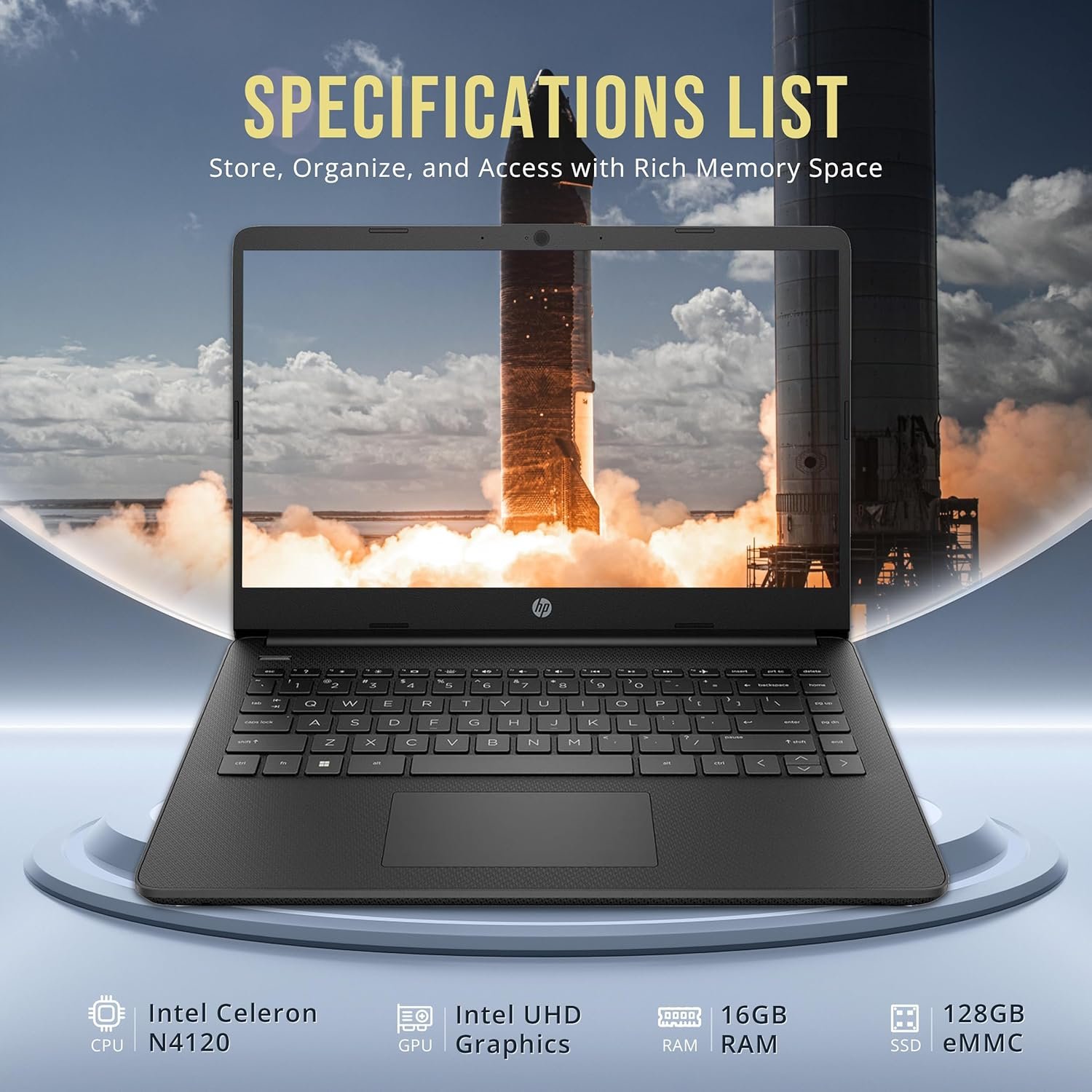 HP Stream 14" HD BrightView Laptop, Intel Celeron N4120, 16GB RAM, 288GB Storage (128GB eMMC + 160GB Docking Station Set), Intel UHD Graphics, 720p Webcam, Wi-Fi, 1 Year Office 365, Win 11 S, Black