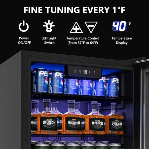 Beverage Refrigerator Cooler - 126 Can Mini Fridge with Glass Door for Soda Beer or Wine, Beverage Cooler for Home, Office, Bar with Adjustable Removable Shelves, Silver