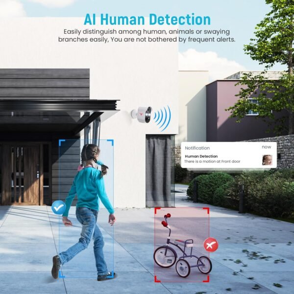 Outdoor Security Camera, Battery Powered Wireless Camera, Cloud Storage Sold Seperately, Color Night Vision, 2-Way Audio, Smart AI Motion Detection, 2.4G WiFi (2 Lights)