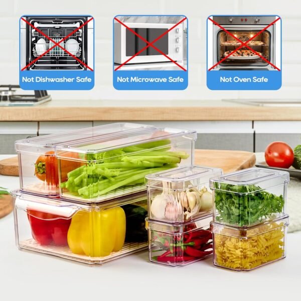14 Pack Fridge Organizers, Refrigerator Organizer Bins with Lids, BPA Free Stackable Fruit Storage Containers for Fridge, Vegetables, Food and Drinks