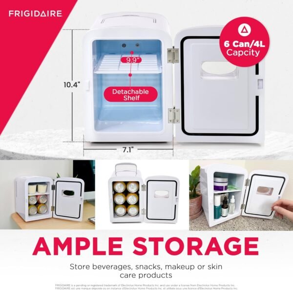 Frigidaire EFMIS129-WHITE, Mini Portable Fridge, 4 Litres Capacity, Chills Six 12oz Cans, 100% Freon-Free & Eco Friendly, Beverage Cooler- White