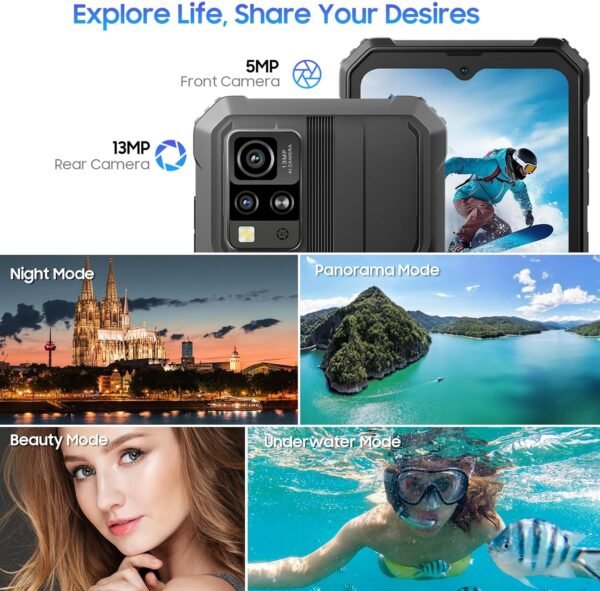 Blackview Phone BV4800, Android 13 4GB+32GB 2TB Expand Rugged Smartphone, 6.56" Incell Screen 5180mAh Rugged Phone, 4G T-Mobile Dual SIM Rugged Smartphone Unlocked, IP69K, 3 Card Slots/Face ID-Black
