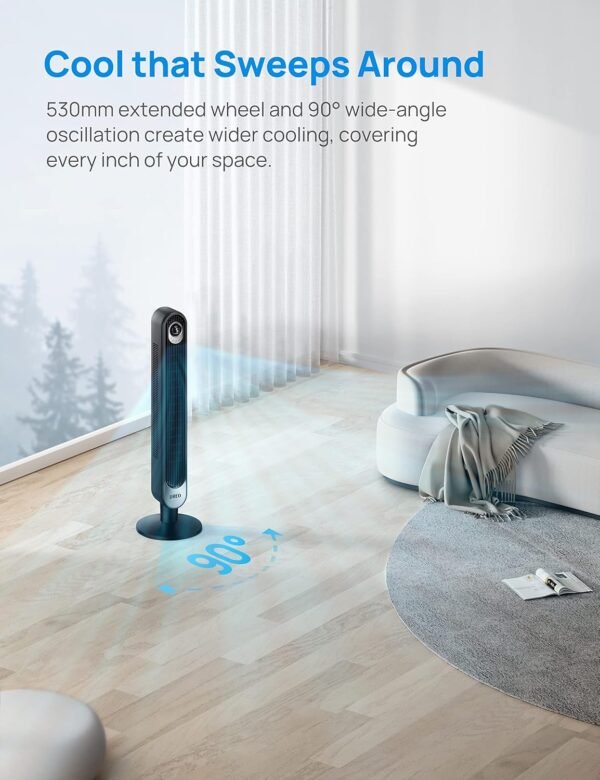 Dreo Tower Fan for Bedroom，90° Oscillating Standing Fan, 25ft/s, 28dB Quiet for Sleep, 6 Speeds, 4 Modes, 12H Timer, 42 Inch, Bladeless, Remote, for Home, Office, Room, Cruiser Pro T1