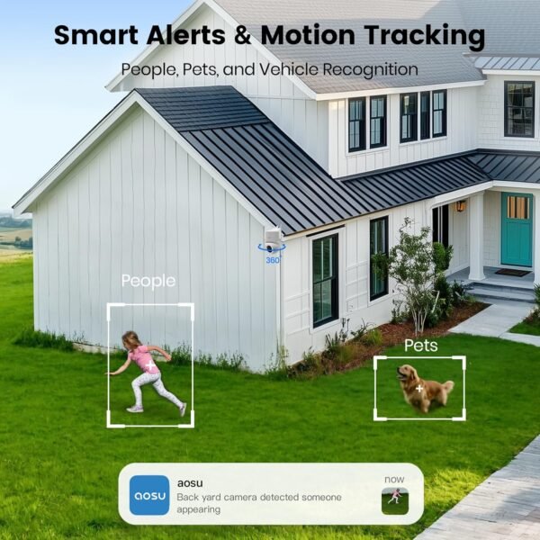 AOSU Security Cameras Wireless Outdoor - 3K/5MP Solar Powered 400-Lumen Floodlight Camera, 360° Pan/Tilt Surveillance, Night Vision, 2.4G WiFi Camera, Auto Tracking, AI Human/Vehicle/Pet Detection