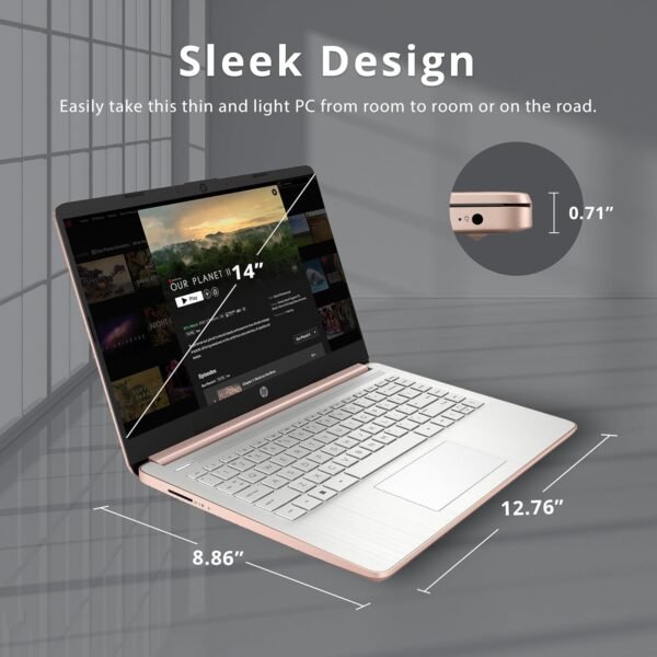 HP Stream 14" HD BrightView Laptop, Intel Celeron N4120 Processor, 16GB RAM, 64GB SSD, Intel UHD Graphics, 720p Webcam, WiFi, HDMI, Win 11 S, Gold (Renewed)