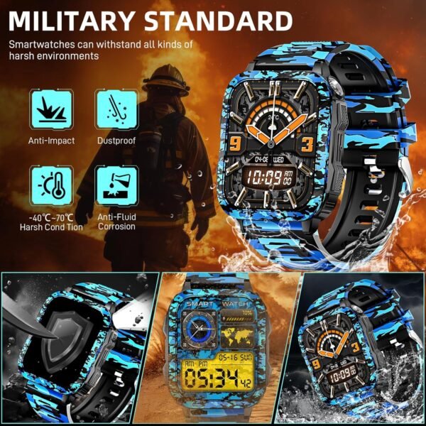 Military Smart Watches for Men (Make/Answer Call) with LED Flashlight 1.96" Screen 430mAh Fitness Tracker with Sport Modes Heart Rate Sleep Monitor Rugged Smartwatch for iPhone Android