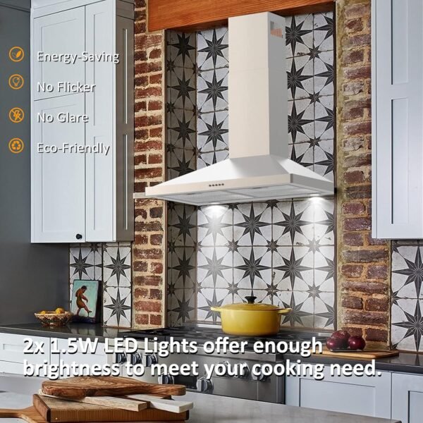 FIREGAS Wall Mount Range Hood 30 inch, 400 CFM Stainless Steel Stove Vent Hood with 3 Speed Exhaust Fan, Ducted/Ductless Convertible Duct kitchen hood, LED Lights, Push Button, Charcoal Filters