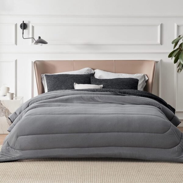 Bedsure California King Comforter Set - Cooling and Warm Bed Set, Charcoal Black Reversible Bedding for All Season, 3 Pieces, 1 California King Size Comforter (104"x96") and 2 Pillow Cases (20"x36")