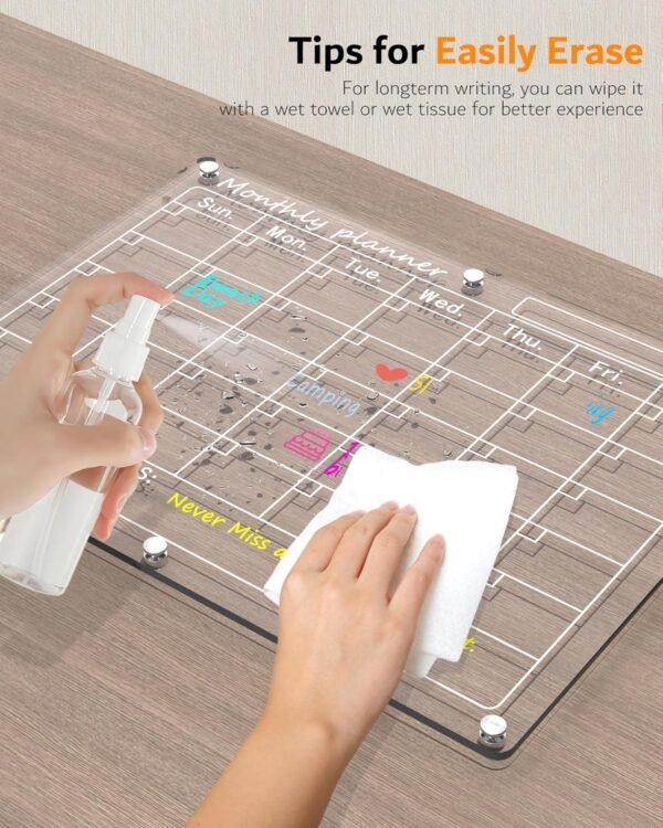Magnetic Acrylic Calendar for Fridge,2 Pack 12"x16" Clear Fridge Calendar Dry Erase Magnetic Planning Boards Set for Refrigerator with 6 Colorful Highlight Markers
