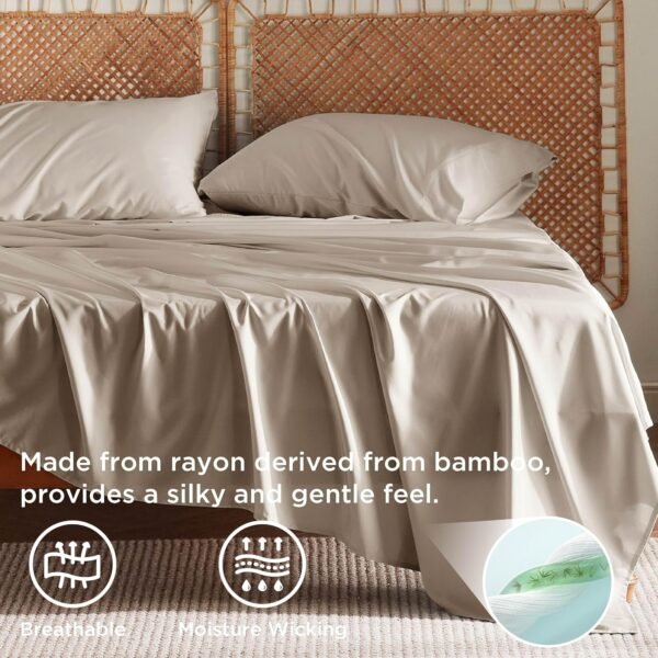 Bedsure King Size Sheet Sets, Cooling Sheets for Hot Sleepers, Rayon Derived from Bamboo, Breathable & Soft Deep Pocket, Hotel Luxury Silky Bedding, Bedsheet & Pillowcases, Simply Taupe