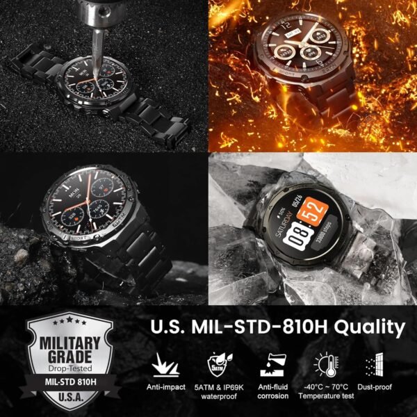 GPS Smart Watch for Men, 6 Satellite Positioning, Compass, Stainless Steel Body, 50M Waterproof, 480mAh Extra-Large Battery, Answer/Make Call, 1.43" AMOLED Screen, Compatible to Android iOS