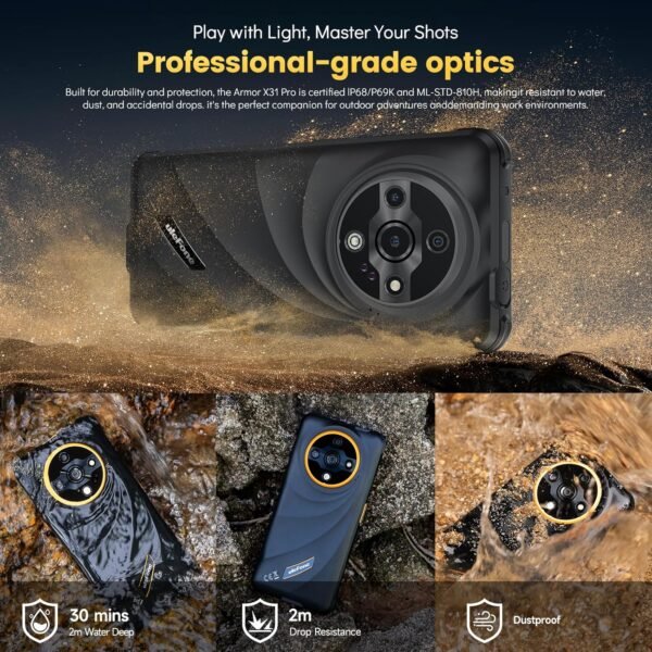 Ulefone Armor X31 Pro 5G Rugged Smartphone (2025), 16GB+256GB/2TB SD, MTK Dimensity 6300 64MP Main Cam + 25MP Night Vision Cam, 6050mAh 6.56 Inch 120Hz Android 14 Cell Phone Dual SIM GPS Fingerprint