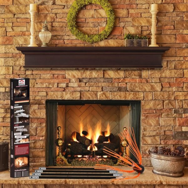 Chimney Sweep Kit - 30 Feet with 9 Flexible Black Chimney Rods, Brush & Rotary Drill-Driven System