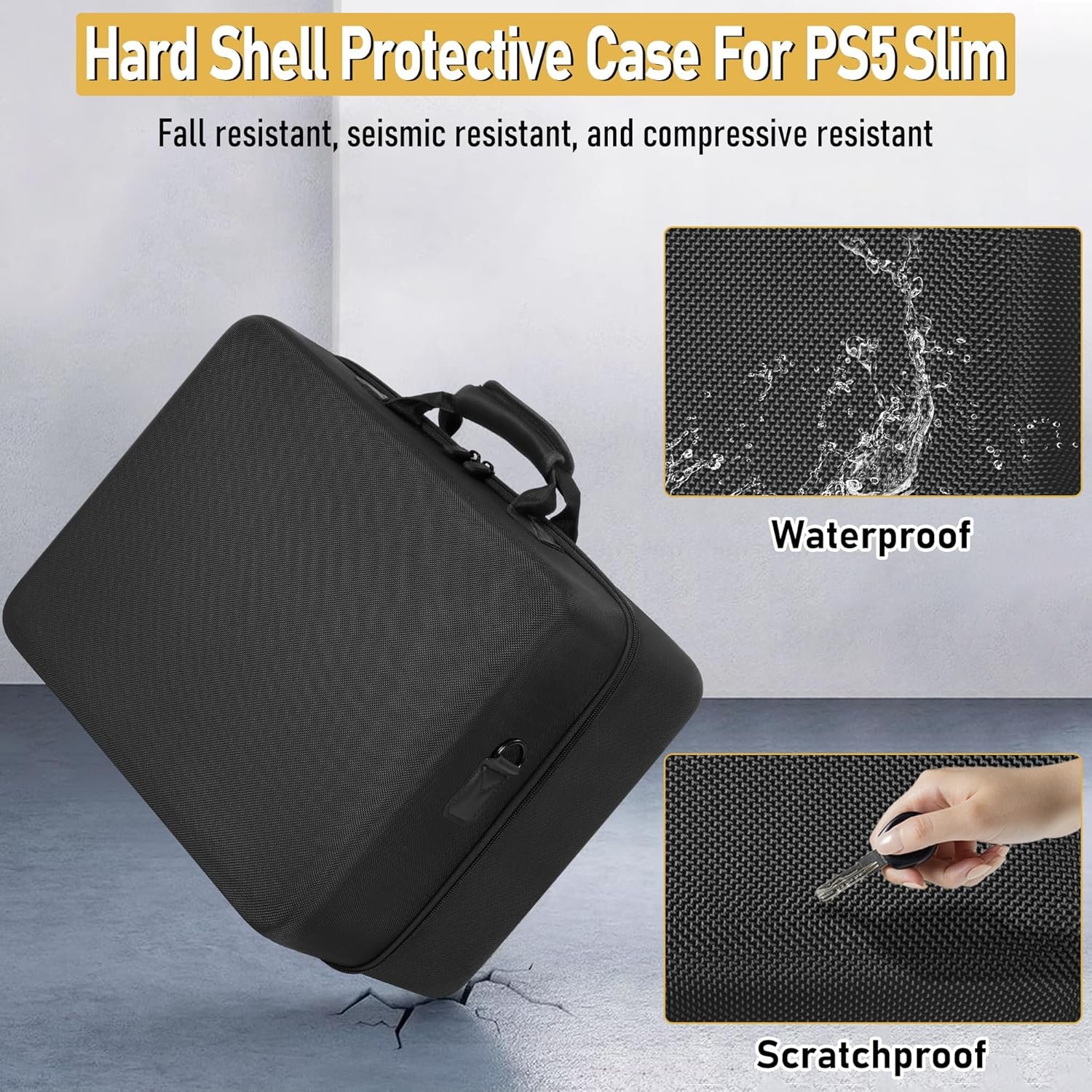 OUUTMEE Hard Shell Carrying Case Compatible with PS5 Slim, Travel Bag Holds PlayStation 5 Disk Digital Edition, Games, Headset and Gaming Accessories