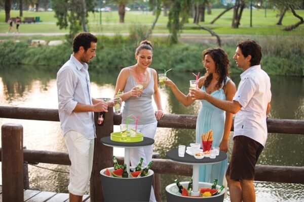 Keter Modern Cool Bar Outdoor Patio Furniture and Hot Tub Side Table with 7.5 Gallon Beer and Wine Cooler, Dark Grey