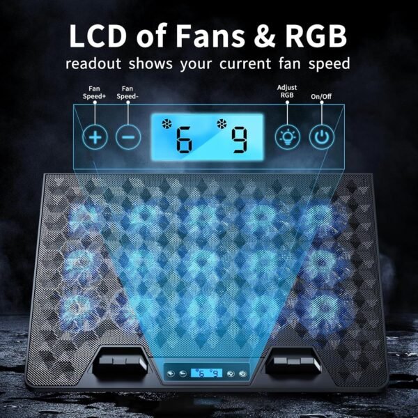 KeiBn Laptop Cooling Pad, Gaming Laptop Fan Cooling Pad with 15 Quiet Fans, RGB Laptop Cooler for 10-17.3 Inch, 4 Height Stands, 2 USB Ports - Blue