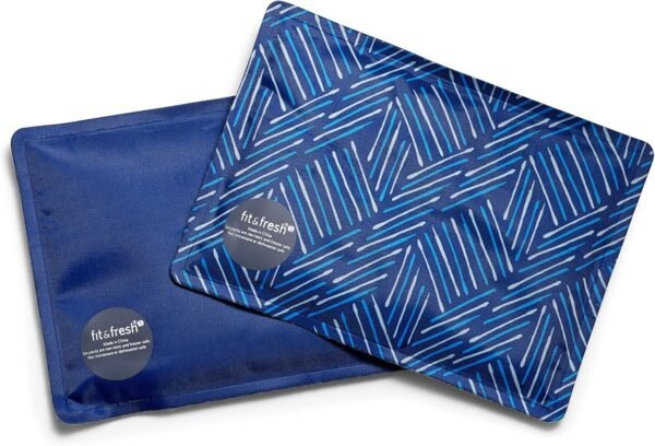 Cool Coolers by Fit & Fresh 2 Pack Soft Ice, Flexible Stretch Nylon Reusable Ice Packs for Lunch Boxes & Coolers, Navy Sketch Weave & Blue
