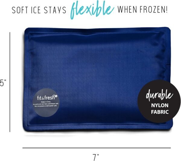 Cool Coolers by Fit & Fresh 2 Pack Soft Ice, Flexible Stretch Nylon Reusable Ice Packs for Lunch Boxes & Coolers, Navy Sketch Weave & Blue