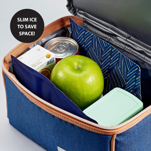 Cool Coolers by Fit & Fresh 2 Pack Soft Ice, Flexible Stretch Nylon Reusable Ice Packs for Lunch Boxes & Coolers, Navy Sketch Weave & Blue