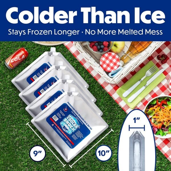 Cooler Shock Reusable Ice Packs for Cooler - Long Lasting Cold Freezer Packs for Coolers and Lunch Boxes - Cooler Ice Packs for Camping Gear, Fishing, Road Trips, Beach Must Haves